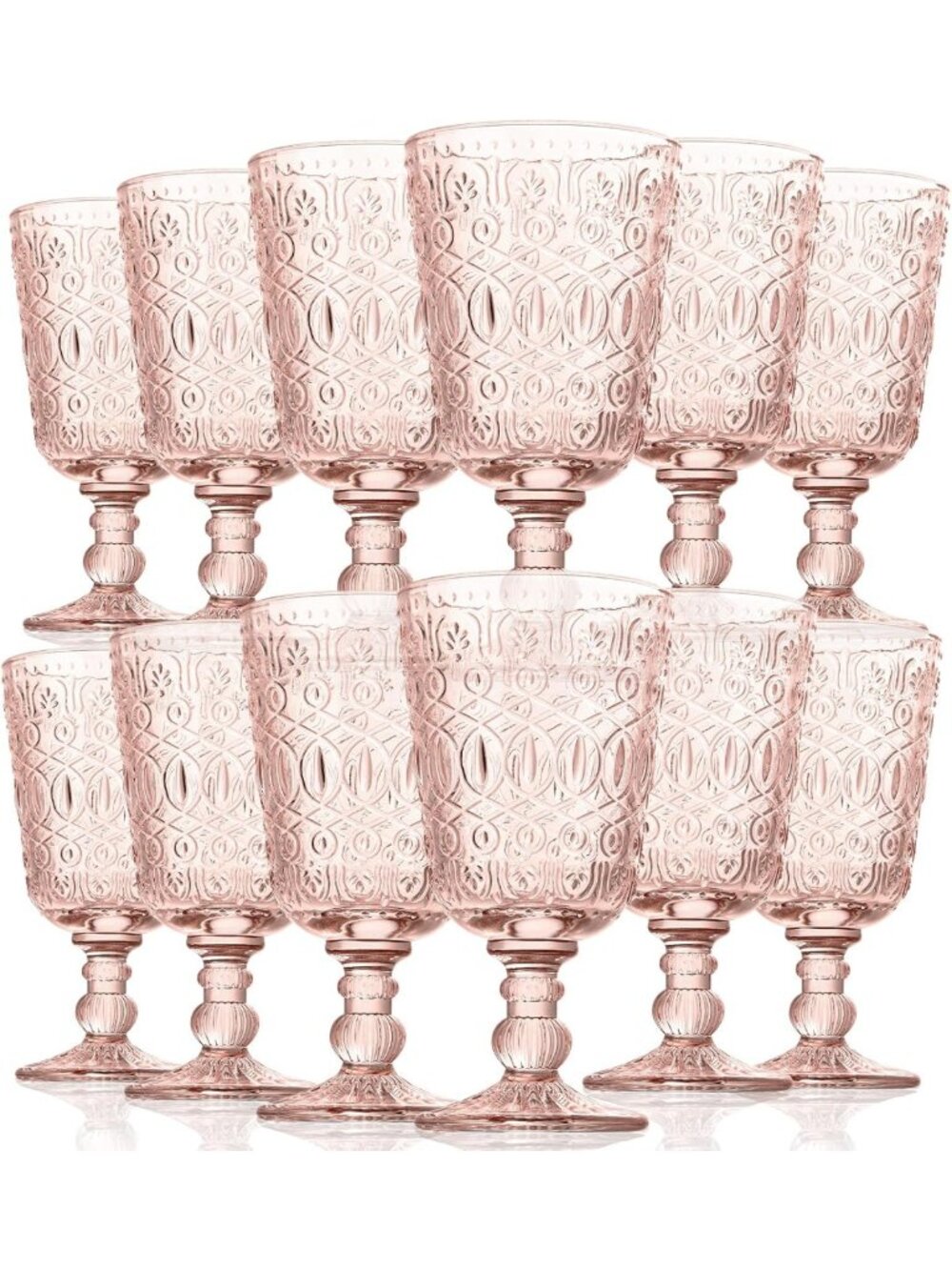 12 Vintage Stemmed Wine Glasses Set - 10 oz Clear Goblets for Party & Wedding